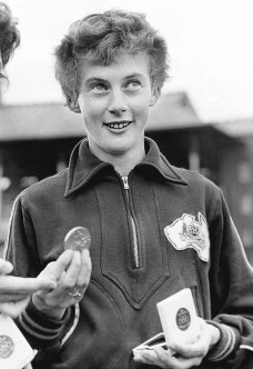 Betty Cuthbert winning gold at the 1956 Melbourne Olympic Games.