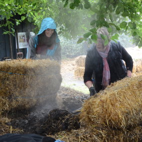 Helena Buxton demonstrating the art of hot composting.