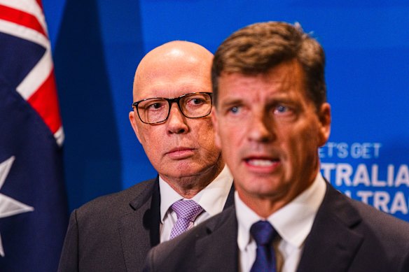 Opposition Leader Peter Dutton and shadow treasurer Angus Taylor.