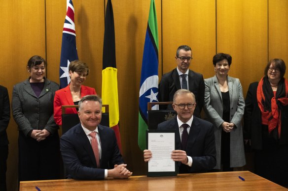 Climate Change and Energy Minister Chris Bowen and Prime Minister Anthony Albanese on Thursday.