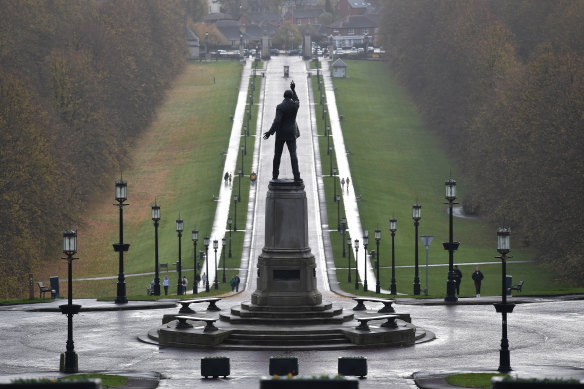The Edward Carson Statue at Stormont. Northern Ireland’s political parties have been unable to form a government since the Assembly elections in May, with the post-Brexit trade arrangement between the UK and European Union a sticking point.