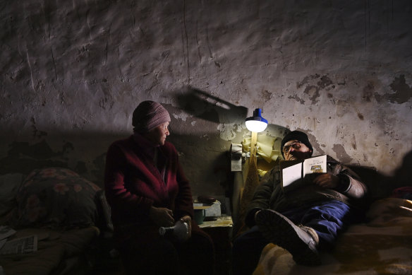 Olha, 72, and husband Viktor, 73, live in a basement shelter because of the Russian strikes on Pervomaiske.