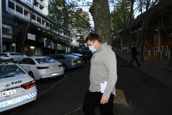 Michael Greenfield leaving Sydney Police Centre. 