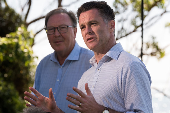 State Labor leader Chris Minns, right,  and Bega byelection winner Michael Holland.