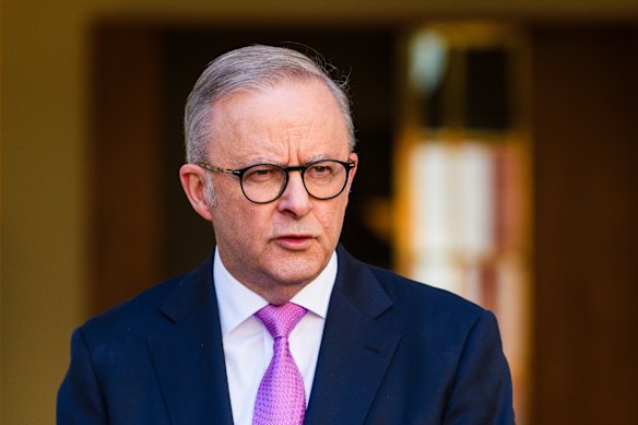 Prime Minister Anthony Albanese, at his first press conference at Parliament House in Canberra since winning a second term.