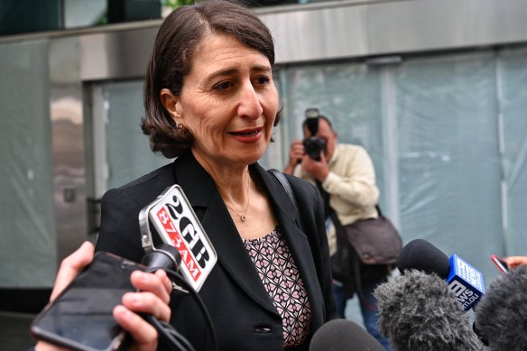 Former premier Gladys Berejiklian addresses the media as she leaves ICAC on Monday.