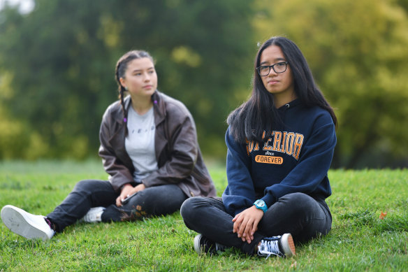 Year 12 students Kezzia Chan (foreground) and Sylvia Griffin. 