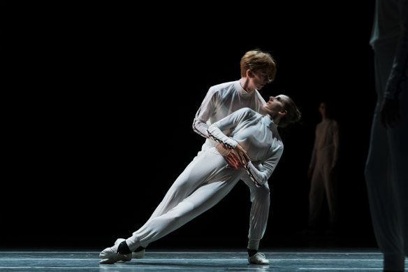 Dancers from The Australian Ballet perform the dress rehearsal for Watermark, part of the New York Dialects, a triple bill at the Sydney Opera House.