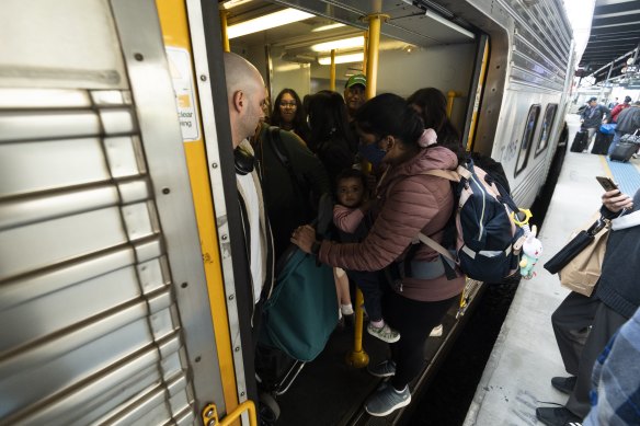 Passengers struggle with disruptions to Sydney’s train system on Wednesday.