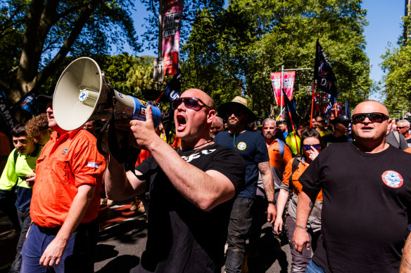 CFMEU protesters in Sydney on Wednesday.