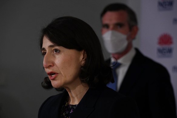 Then-premier Gladys Berejiklian and her successor Dominic Perrottet in 2021.