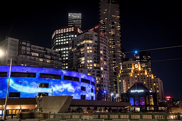 Some moving images projected on to Hamer Hall, part of the RISING festival