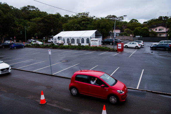 The drive-through COVID-19 testing station in Avalon on Sunday after the northern beaches outbreak.