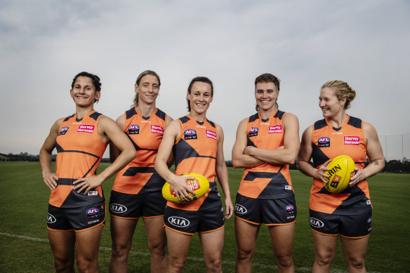 The Giants' new AFLW leadership group: Jessica Dal Pos, Cora Staunton, Alicia Eva, Pepa Randall and Britt Tully.