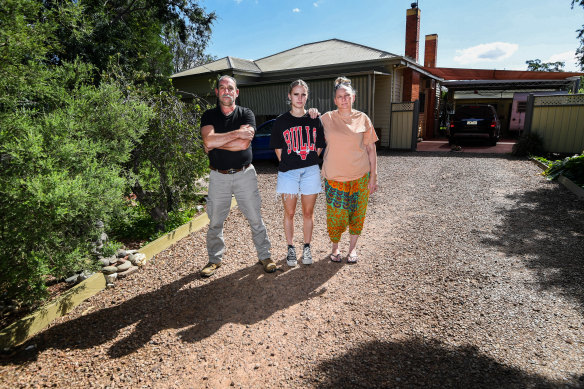 The Green family: Kevin with youngest daughter Katie and wife Samantha. Their other three daughters have left Numurkah.