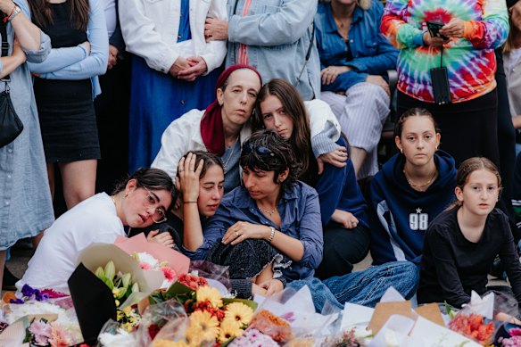 Vigil at the Bondi Pavilion memorial on Tuesday.