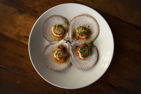 Hervey Bay scallops with garlic butter.