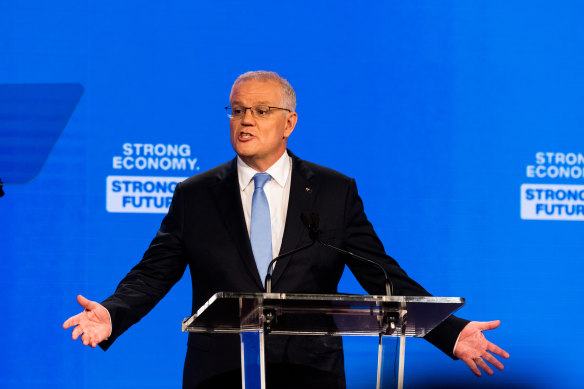 Scott Morrison announcing the policy at the Liberal Party’s official campaign launch in Brisbane yesterday.