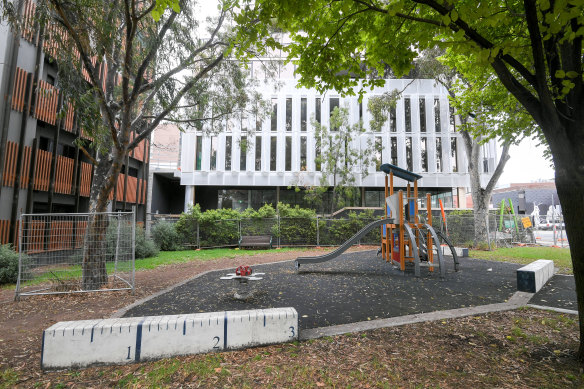 Cambridge Street Reserve in Collingwood, which has very little open space and a growing population, on a rainy Monday.