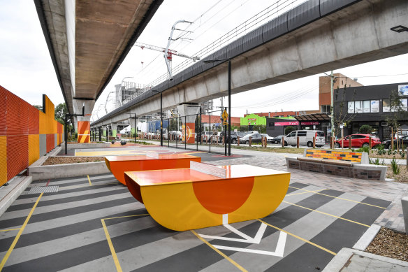 A playground underneath 'sky rail' in Carnegie.