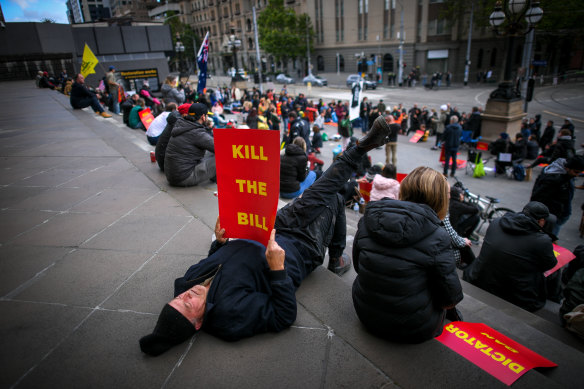 The protesters have vowed to stay on the steps of Parliament House until the legislation is amended. 