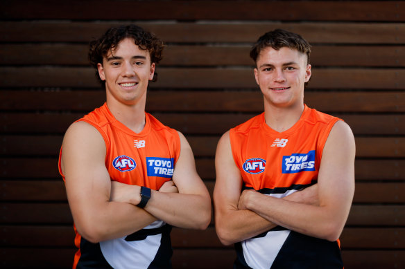 GWS draftees Ollie Hannaford (left) and Harry Oliver.