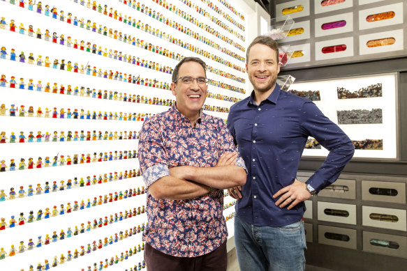 Hamish Blake and Ryan McNaught, hosts of Lego Masters.