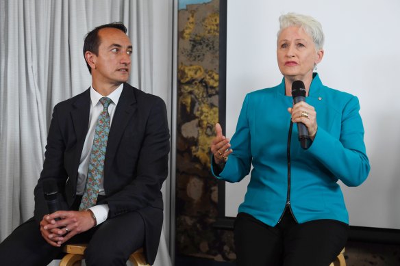 Dave Sharma and Kerryn Phelps on the campaign trail in 2018.