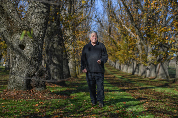 Doug Rathbone, majority owner of Queenscliff Harbour Pty Ltd and owner of Rathbone Family Wines, pictured in 2020 at his Yering Station vineyard.