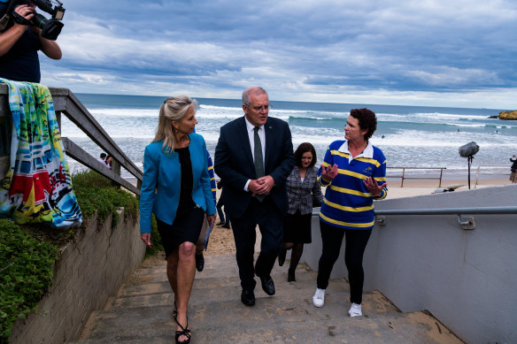 Liberal candidate Stephanie Asher campaigning with Prime Minister Scott Morrison this month. 