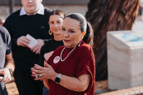 Minister for Indigenous Australians Linda Burney campaigning for a Yes vote in Sydney on Friday.
