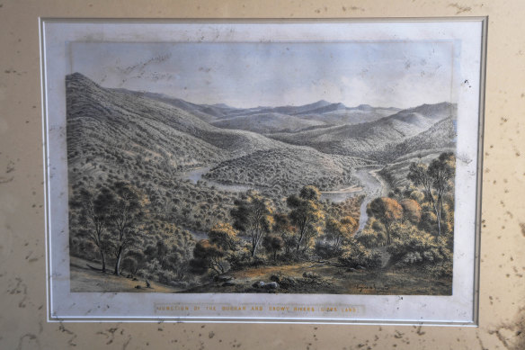 The lithograph by Eugene von Guerard of the Buchan and Snowy Rivers. Donald Graham took the picture from his home before it burnt to the ground. 