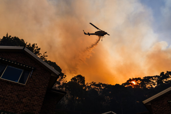 The bushfire behind a retirement home in Cromer Heights, on Sydney’s northern beaches. 