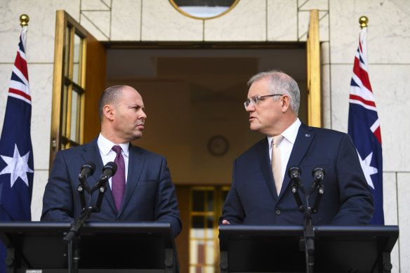 Treasurer Josh Frydenberg and Prime Minster Scott Morrison  announce their stimulus package.  