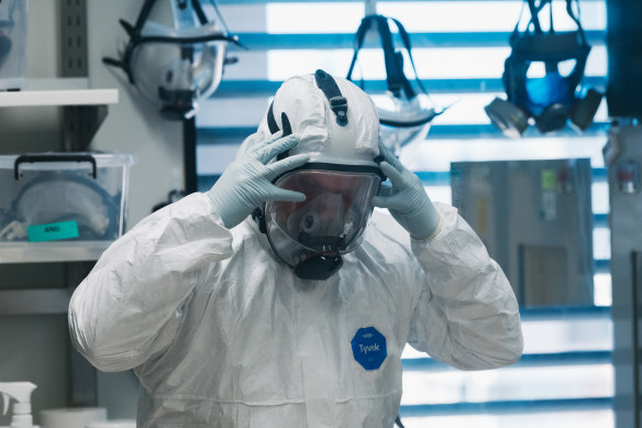 Full protective suits and positive-pressure respirators must be worn to work with the virus. 