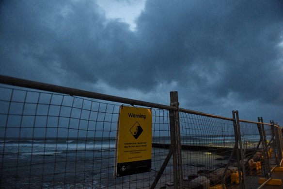 Collaroy Beach on Monday morning as a damaging and hazardous surf warning was in place for Sydney's coast.