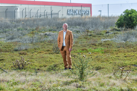 Avalon Airport chief executive Justin Giddings on land proposed for quarantine cabins.