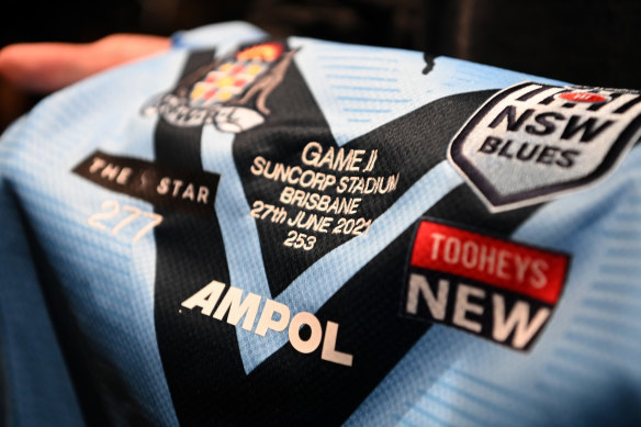 Boyd Cordner’s NSW number 253 was embroidered on the chest of every Blues jersey for Origin II in Brisbane.
