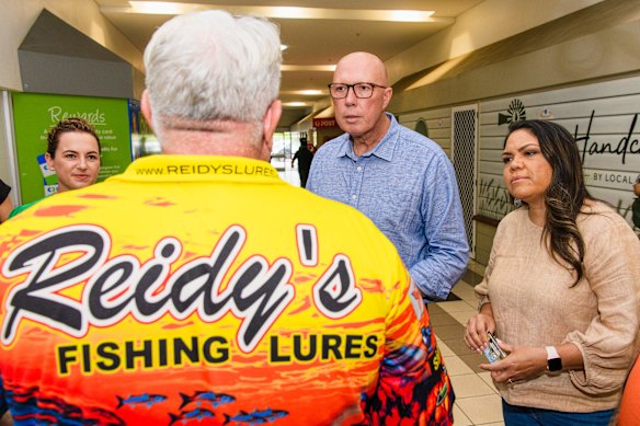 Opposition leader Peter Dutton and Senator Jacinta Nampijinpa Price visited a Darwin shopping centre, lured by the chance of a win in the seat of Solomon.