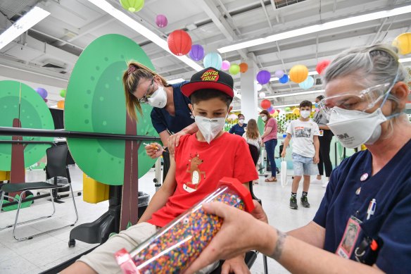 Indi Di Natale, 10, at Frankston community vaccination hub.