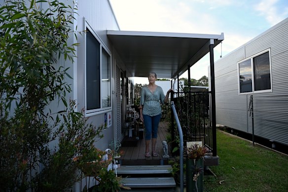 Trish Bowie outside her accommodation. 