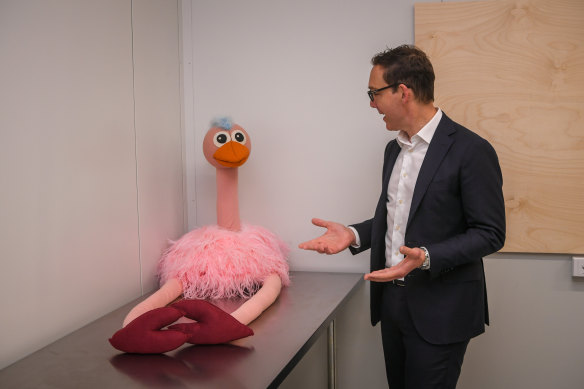 The Creative Industries Minister meets his favourite exhibit, Ossie Ostrich from Hey Hey It’s Saturday.