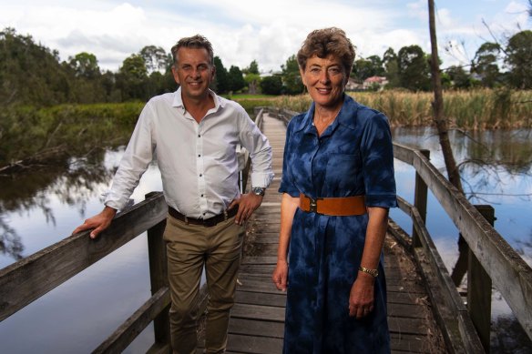 Bega Liberal candidate Fiona Kotvojs with outgoing member Andrew Constance.