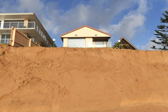 Coastal erosion at Collaroy-Narrabeen after this week's storm left vertical drops known as scarps. 

