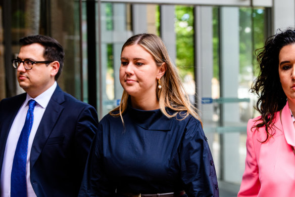 Brittany Higgins leaves the Federal Court in Sydney on Friday.