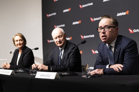 Vanessa Hudson, Richard Goyder, Alan Joyce: The airline is bracing for a strike against its remuneration report.