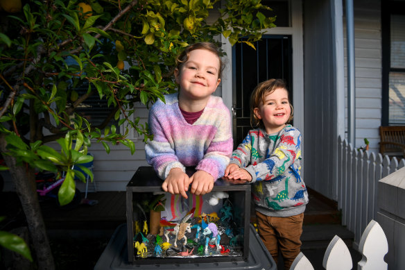 Elvie McNicholas, 5, and Marlon McNicholas, 3, with their tiny gallery.