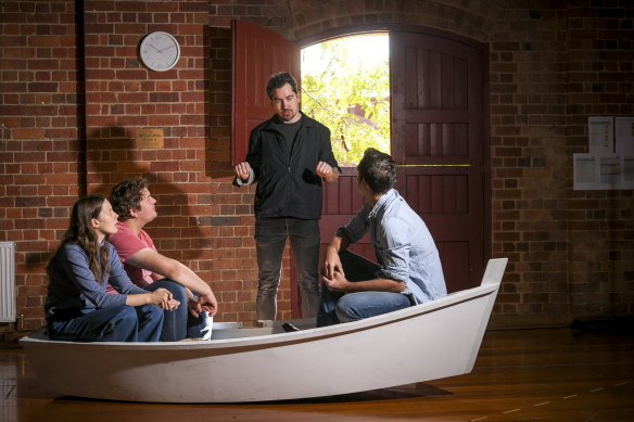 Matthew Lutton (centre) directing a rehearsal of Cloudstreet in 2019.