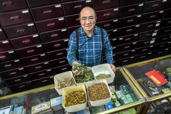 Dr Lin Tzi Chiang at his traditional Chinese medicine store in Footscray.
