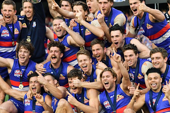The Bulldogs celebrate their 2016 premiership, a flag that wasn’t built on the chase for perfection.